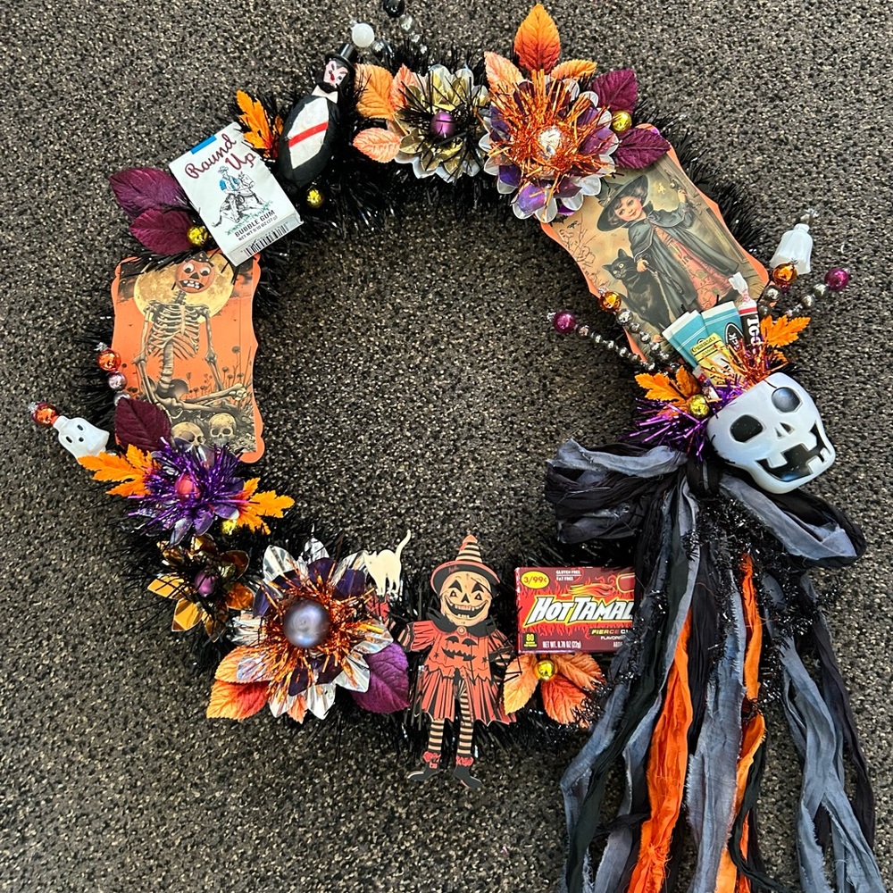 Vintage Repurposed Halloween Festive Holiday Wreath